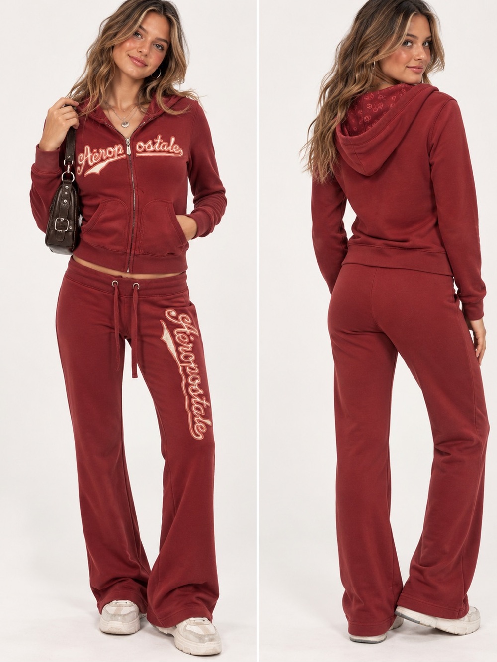 Aeropostale Y2K Iconic Women's Burgundy Pink Sporty Hoodie & Jogger Set  S/M